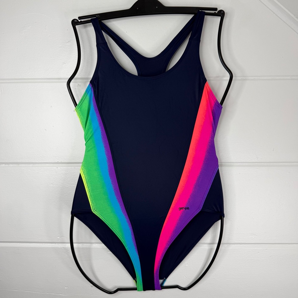 Vintage Garupa Swimsuit One Piece Swim Navy Blue Pink Vibrant Colors Back NEW‎ - Picture 4 of 9
